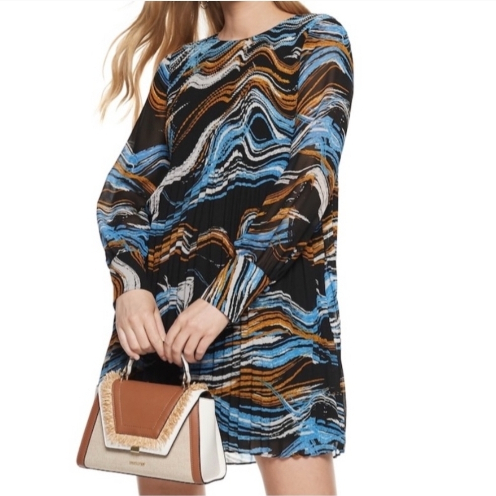 Nine West Shift Dress Swirl Pattern Accordion Pleat
